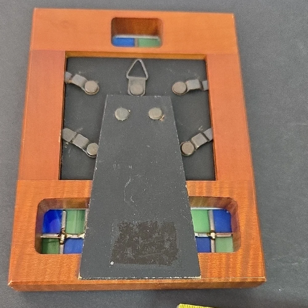 Wooden Photo Frame with Blue and Green Stained Glass Inset Accents